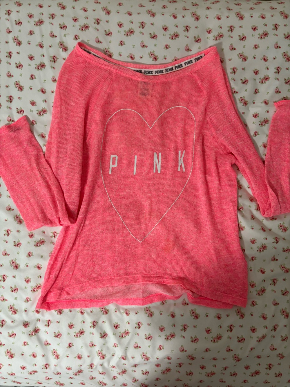 Victoria's Secret PINK Neon Coral Mesh Long Sleeve Top
